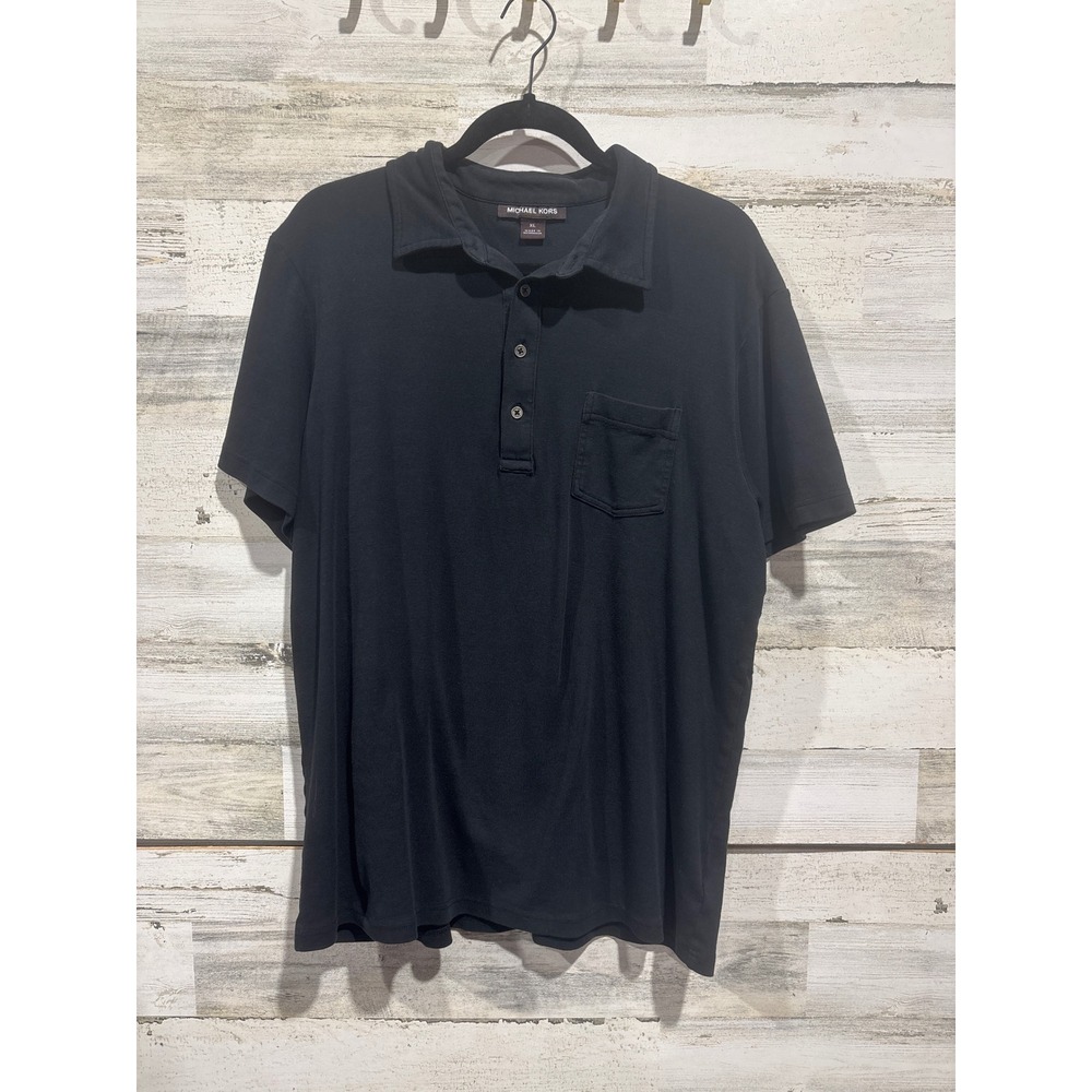Michael Kors Polo Shirt Men XL‎ Black Pocket Jersey Knit Classic Luxury EUC